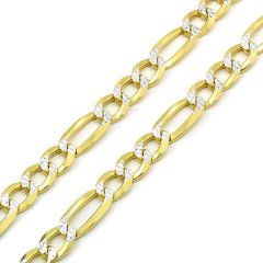 925 Sterling Silver Solid Figaro 8.5mm Diamond Cut Two Tone Pave Chain