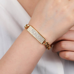 Gold Plated Trendy Cuban, Curb Link Micro Pave Cubic Zirconia ID Bracelet