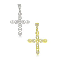 925 Sterling Silver Micro Pave Mariner Cross Pendant Only