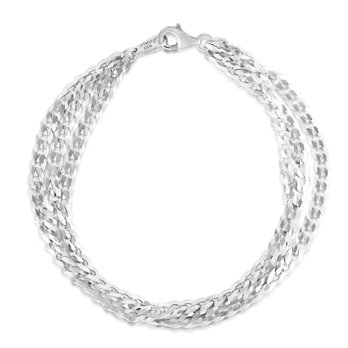 925 Sterling Silver Cuban, Curb Chain Layered Bracelet