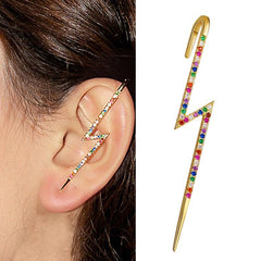 Gold Plated Lightning Bolt Cubic Zirconia CZ Micro Pave Ear Cuff Bar Earring