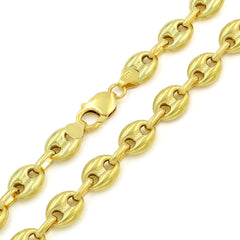 925 Sterling Silver 11mm Puff Mariner Hollow Gold Plated Chain