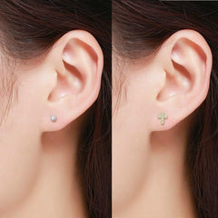 925 Sterling Silver CZ Cross & Solitaire Stud Earring Set