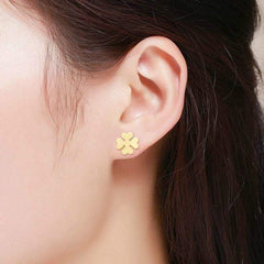 14K Yellow Gold Lucky Clover Stud Earrings