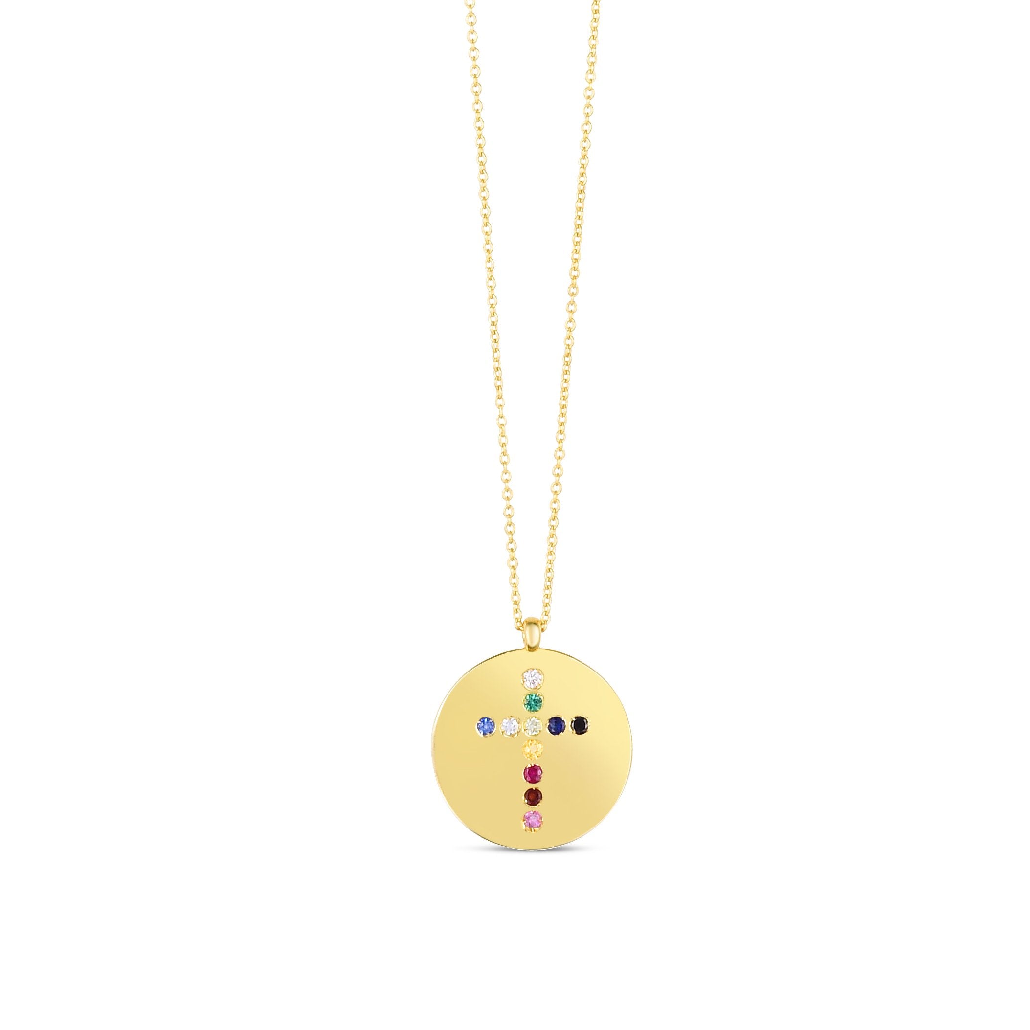 14K Yellow Gold Diamond & Gemstone Disc Pendant Necklace