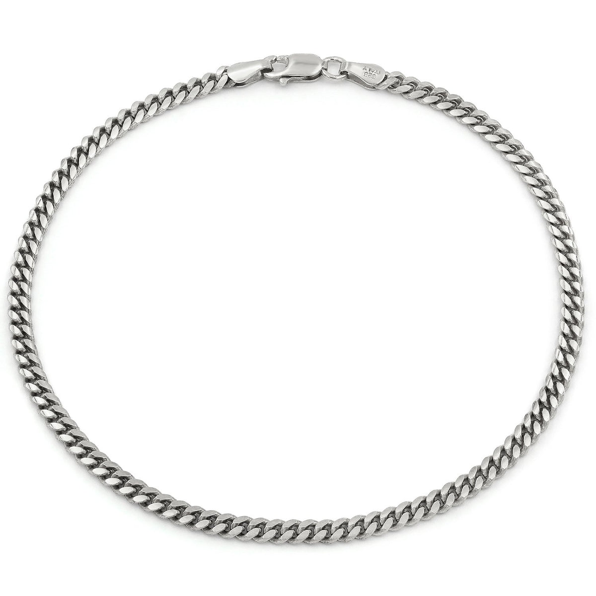 925 Sterling Silver 3.5mm Solid Miami Cuban Link Rhodium Bracelet