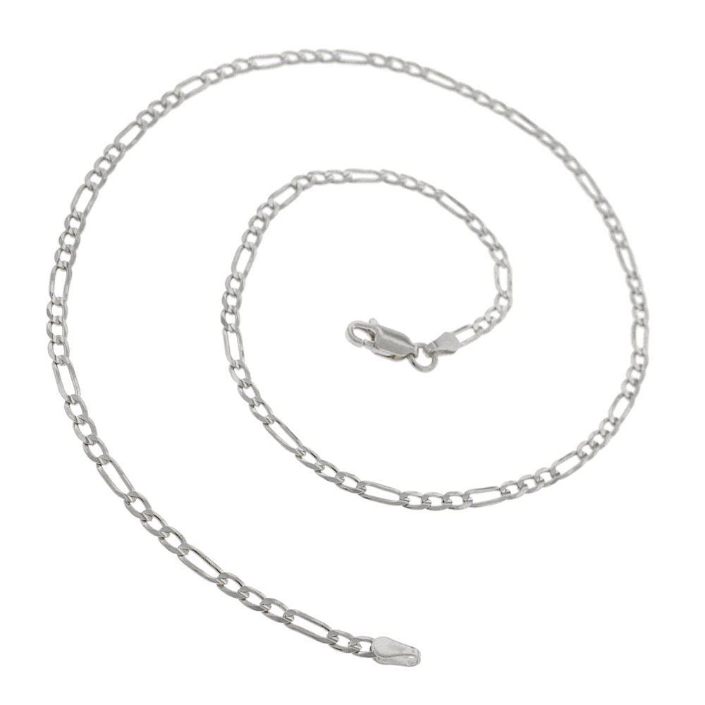 14K White Gold 2.5mm Solid Figaro Link Chain