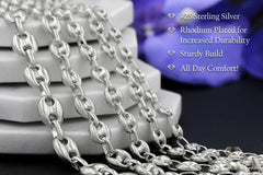 925 Sterling Silver 4.5mm Puff Mariner Hollow Rhodium Plated Chain