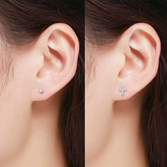 925 Sterling Silver CZ Cross & Solitaire Stud Earring Set