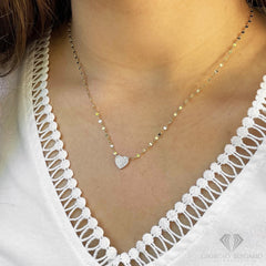 925 Sterling Silver Mirror Link Pave Heart Minimalist Necklace