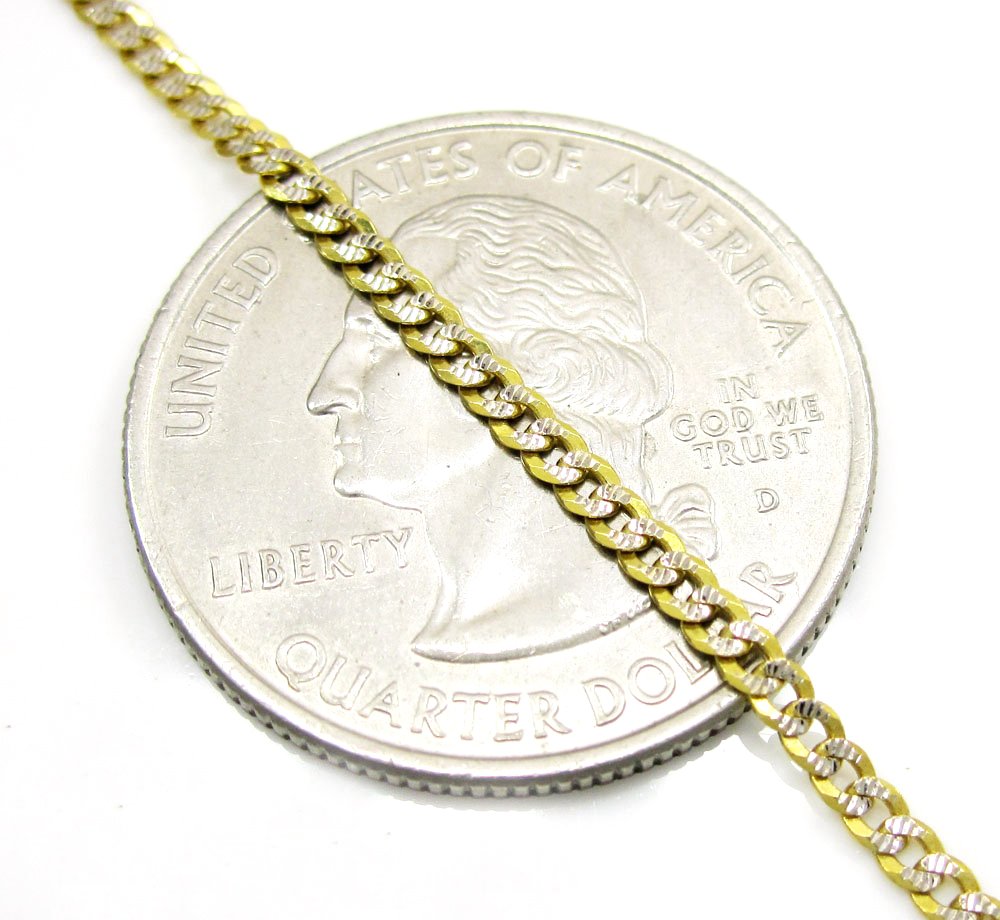 14K Yellow Gold 1.5mm Solid Cuban Diamond Cut Pave Curb Link Chain