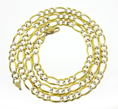14K Yellow Gold 6mm Solid Figaro Diamond Cut Pave Link Chain