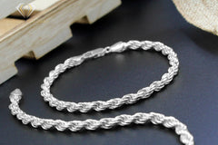 925 Sterling Silver Solid Rope 5mm Diamond Cut ITProLux Bracelet