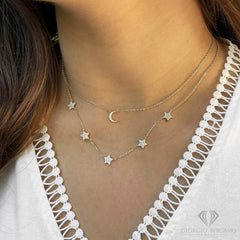 925 Sterling Silver Gold Plated Layered Star & Moon Celestial Necklace
