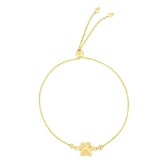 14K Yellow Gold Polished Dog Paw Adjustable Pull Bolo Bracelet