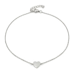925 Sterling Silver Polished Heart Minimalist Ankle Bracelet