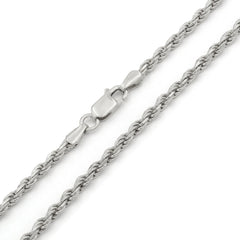 14K White Gold 3mm Solid Rope Diamond Cut Chain