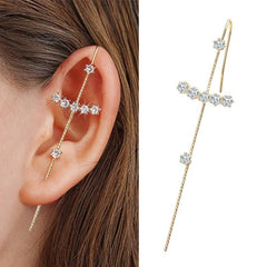 Gold Plated Diamond Cut Ear Cuff Bar Earring With Cubic Zirconia