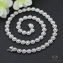 925 Sterling Silver Round Halo Cluster Tennis Necklace