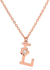 Giorgio Bergamo Stainless Steel Gold Plated A - Z, 26 Letter Cubic Zirconia Flower Initial Pendant Necklace