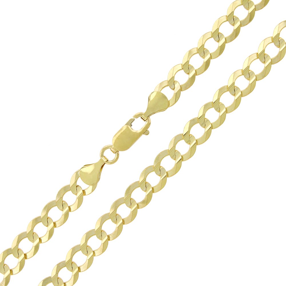 14K Yellow Gold 7mm Solid Cuban Curb Link Chain