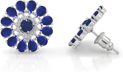 White Gold Plated Flower Cluster Round Halo Stud Earrings