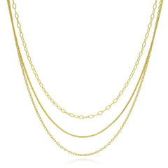 925 Sterling Silver Gold Plated Multi-Strand Layered Adjustable Necklace