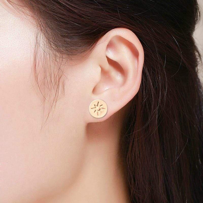 Gold Plated North Star Disc Stud Earrings