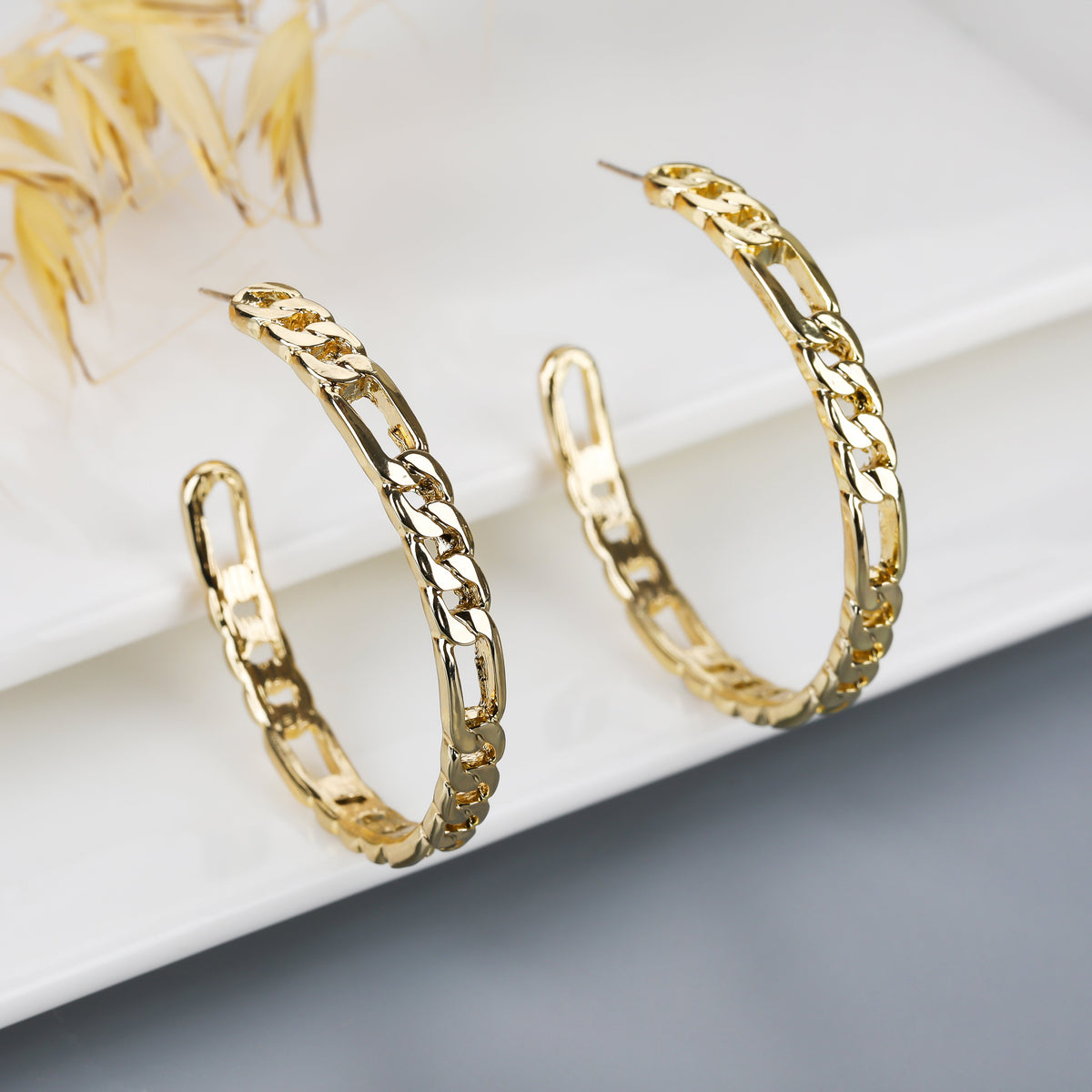 Gold Plated 5mm Figaro Link High Polish Hoop Earring