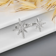 Gold Plated Micro Pave Double Starburst Trendy Adjustable Ring