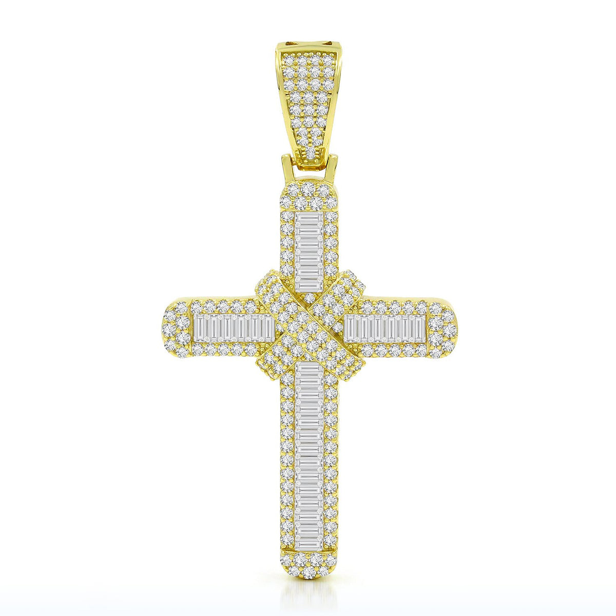 925 Sterling Silver Micro Pave Baguette X Cross Pendant Only