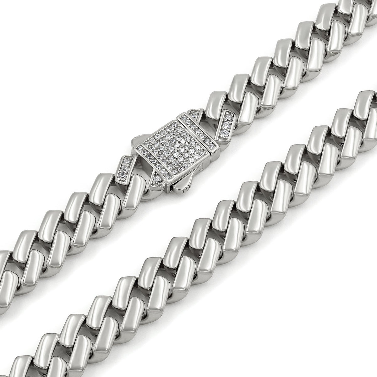 925 Sterling Silver Micro Pave Miami Cuban Edged Chain or Bracelet, Iced Out Lock