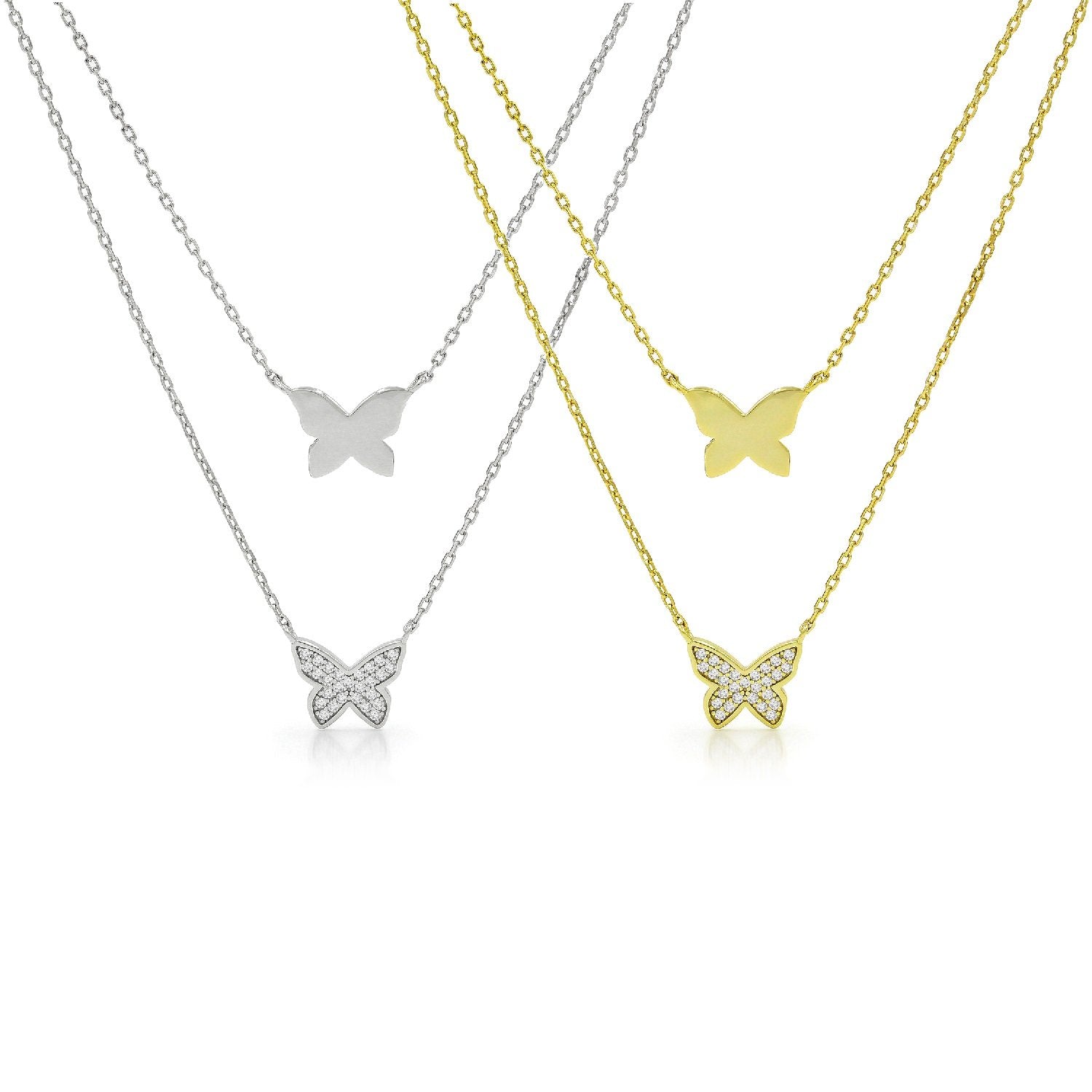 925 Sterling Silver Layered Butterfly Minimalist Necklace