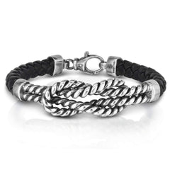 925 Sterling Silver Genuine Leather Sailors Knot Bracelet