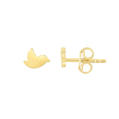 14K Yellow Gold Minimalist Dove Trendy Stud Earring
