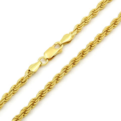 14K Yellow Gold 3.5mm Solid Rope Diamond Cut Chain