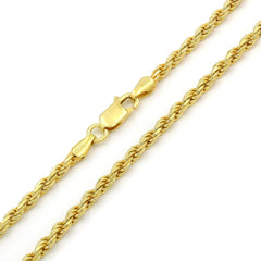 925 Sterling Silver 3mm Solid Rope Diamond Cut Gold Plated Chain