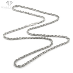 925 Sterling Silver 3.5mm Solid Rope Diamond Cut Rhodium Chain