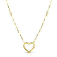 14K Gold Open Heart Diamond Pendant Necklace