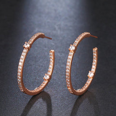 Gold Plated Micro Pave Inside Out Cubic Zirconia Hoop Earrings