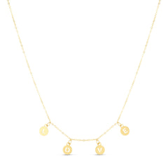 14K Yellow Gold LOVE Disc MInimalist Polished Pendant Necklace Chain