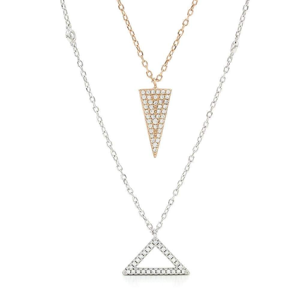 925 Sterling Silver Micro Pave Two-Tone Layered Triangle Necklace