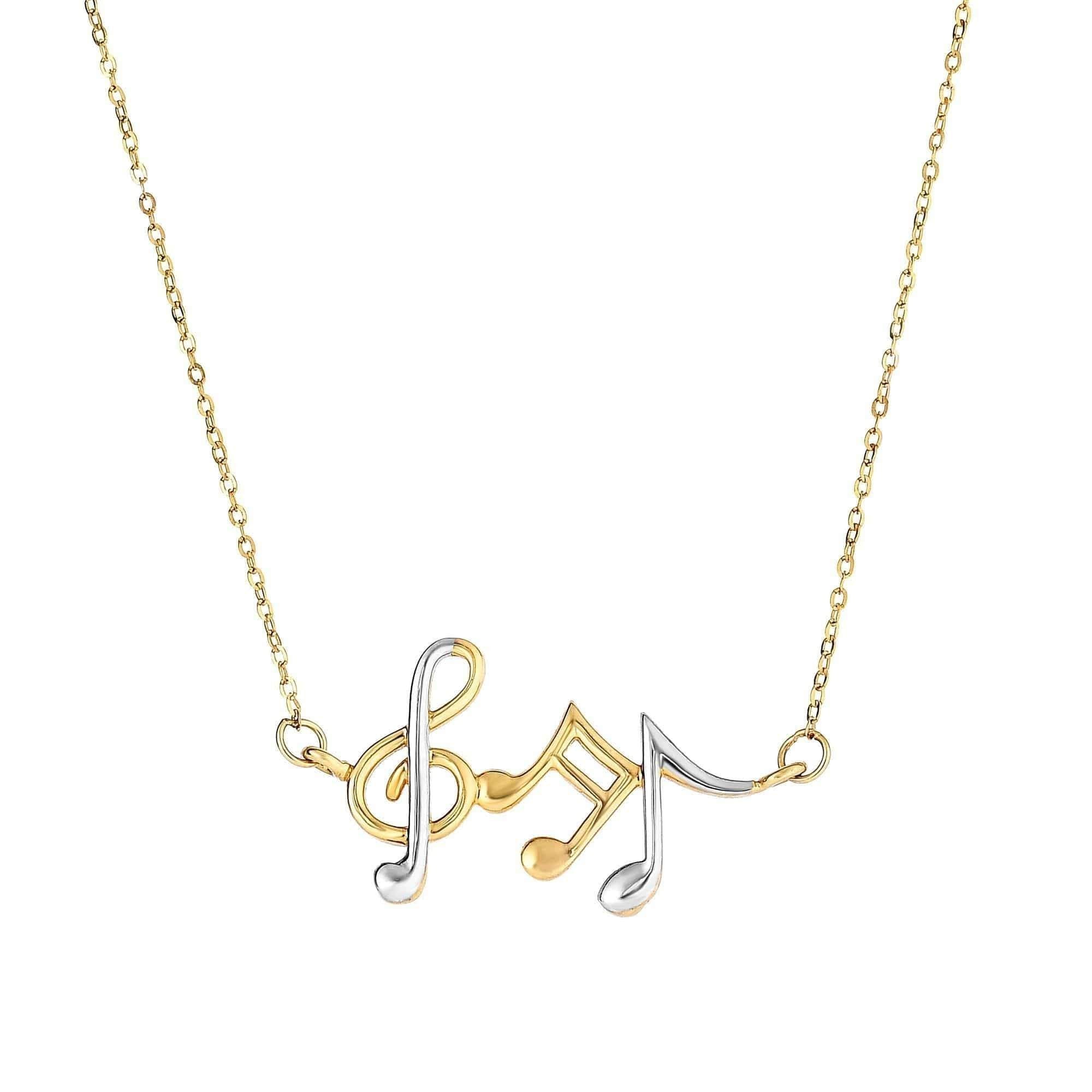 14K Gold Two Tone Music Note Pendant Necklace