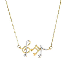 14K Gold Two Tone Music Note Pendant Necklace