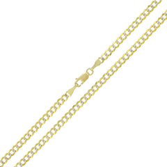 14K Yellow Gold 3mm Solid Cuban Diamond Cut Pave Curb Link Chain