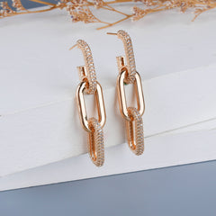 Gold Plated Micro Pave Paper ClipDangle Drop Earring
