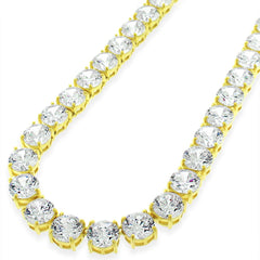 925 Sterling Silver 7mm Round Cut Tennis Necklace, Yellow Gold Plated