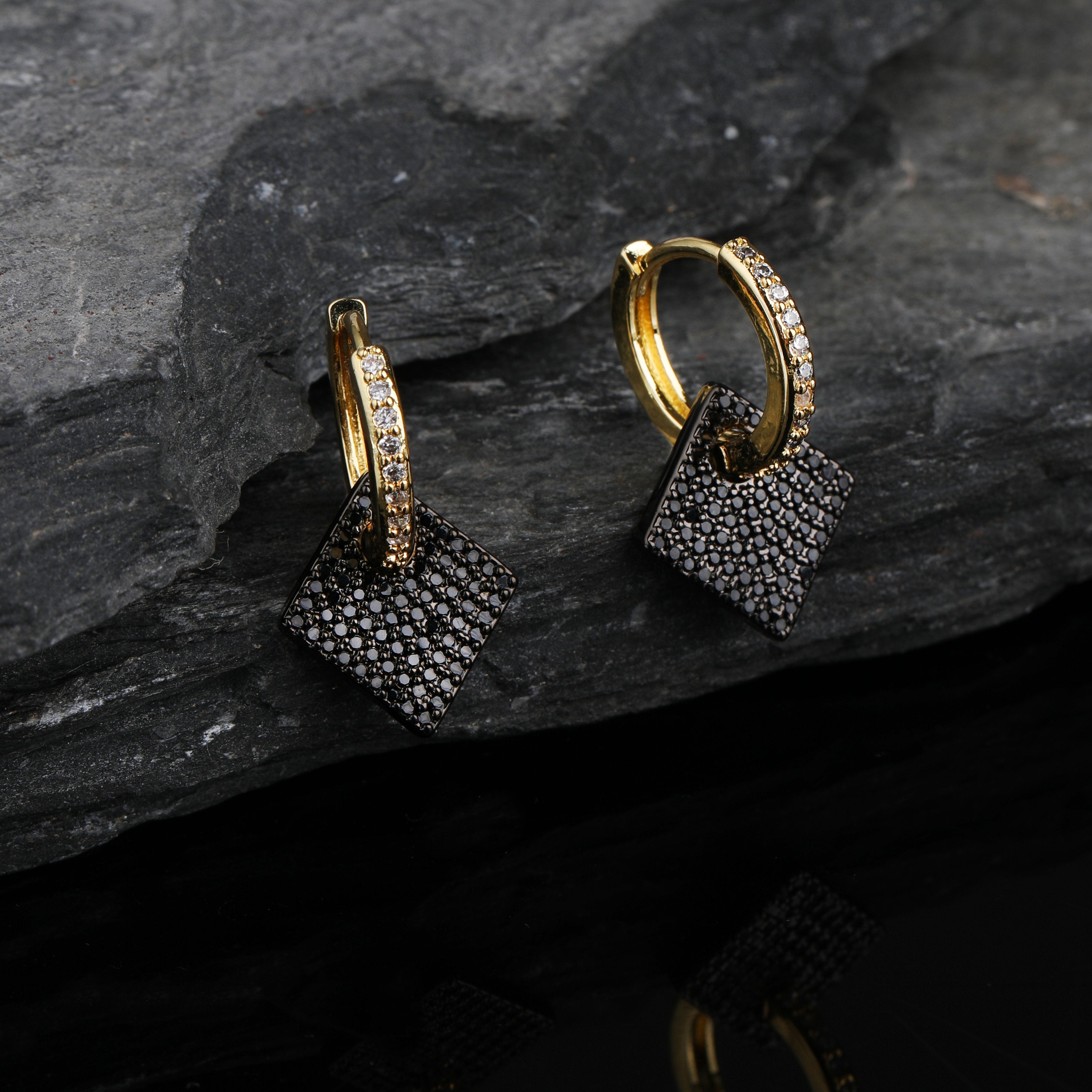 Gold Plated Micro Pave Diamond Shape Cubic Zirconia Drop Earrings