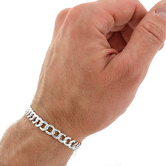 925 Sterling Silver 6mm Solid Cuban Diamond Cut Pave Curb Link Bracelet