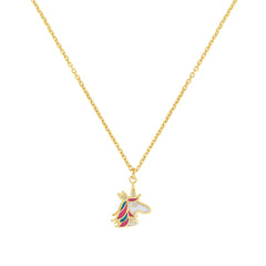 14K Yellow Gold Unicorn Enamel Childrens Pendant Necklace